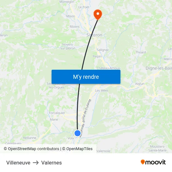 Villeneuve to Valernes map