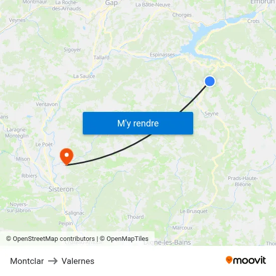 Montclar to Valernes map