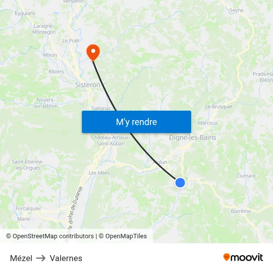 Mézel to Valernes map