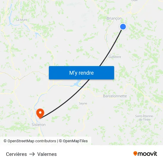 Cervières to Valernes map