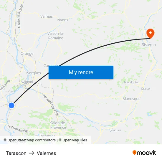 Tarascon to Valernes map