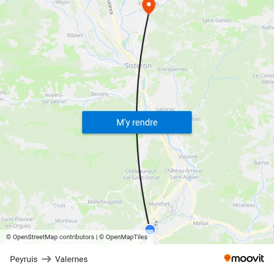 Peyruis to Valernes map