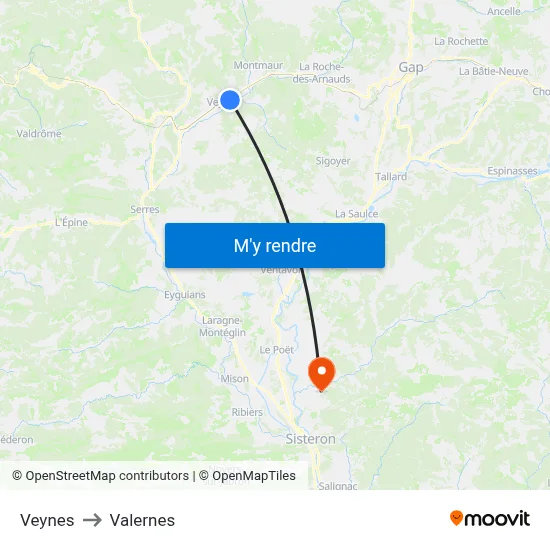 Veynes to Valernes map