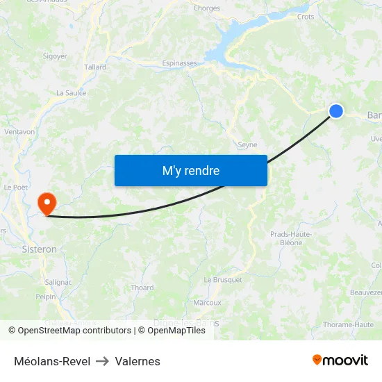 Méolans-Revel to Valernes map