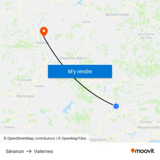 Séranon to Valernes map