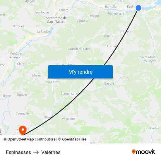 Espinasses to Valernes map
