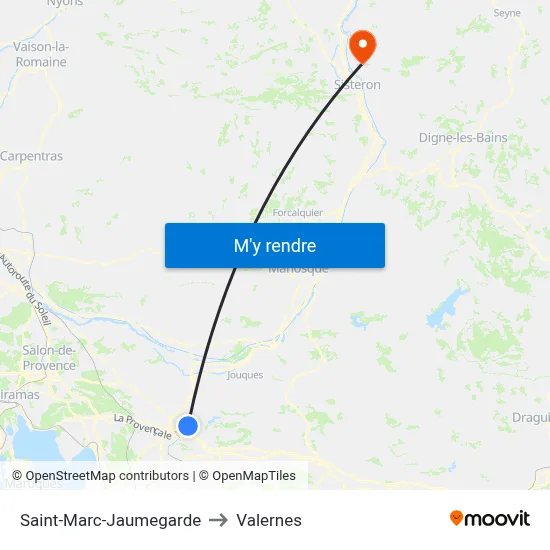 Saint-Marc-Jaumegarde to Valernes map