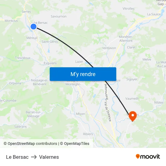 Le Bersac to Valernes map