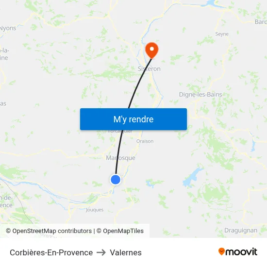 Corbières-En-Provence to Valernes map