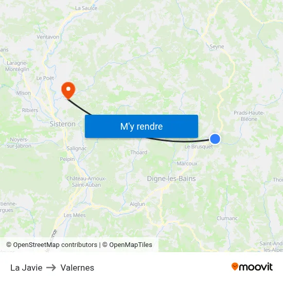 La Javie to Valernes map