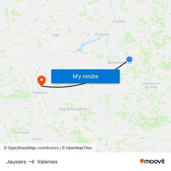 Jausiers to Valernes map