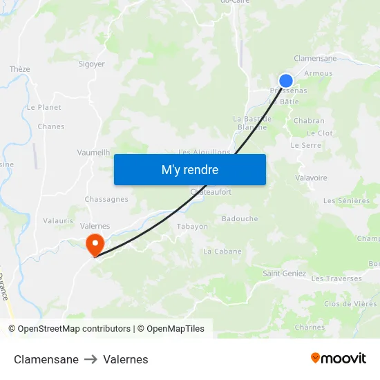 Clamensane to Valernes map