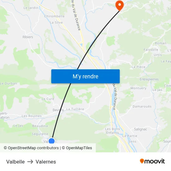 Valbelle to Valernes map