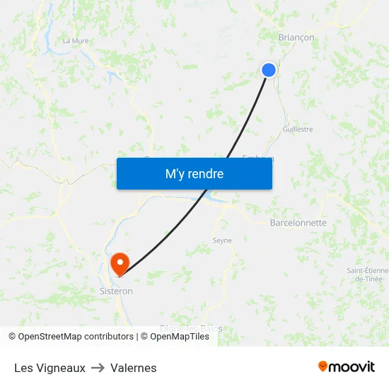 Les Vigneaux to Valernes map