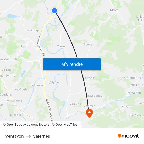 Ventavon to Valernes map