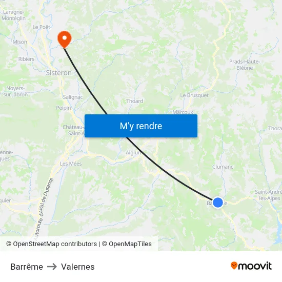 Barrême to Valernes map