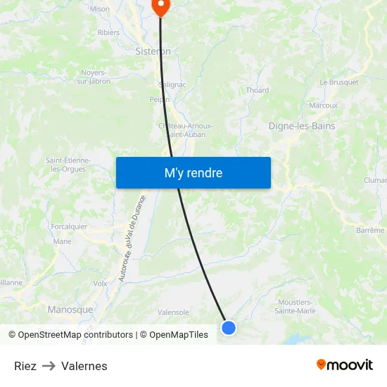 Riez to Valernes map