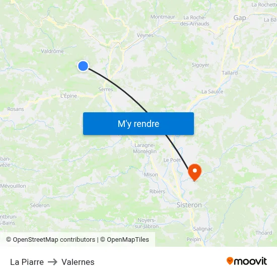 La Piarre to Valernes map
