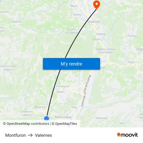 Montfuron to Valernes map