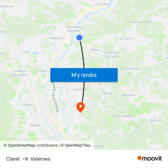 Claret to Valernes map