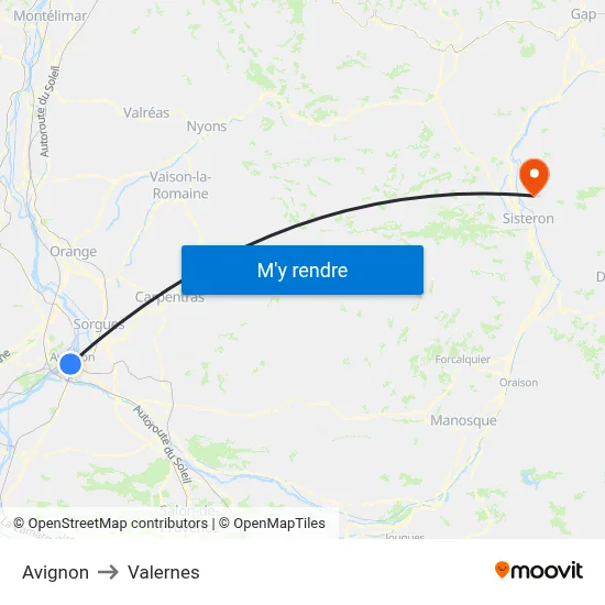 Avignon to Valernes map