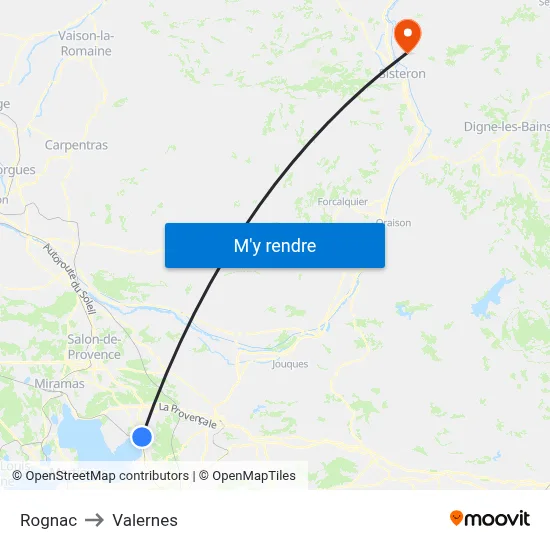 Rognac to Valernes map
