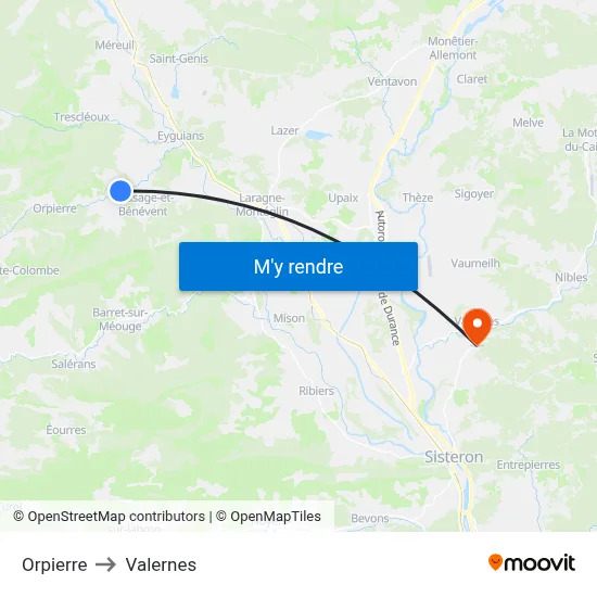 Orpierre to Valernes map