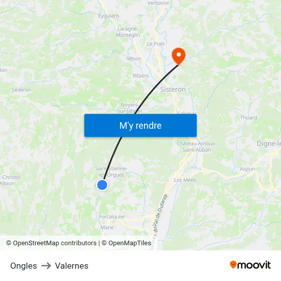 Ongles to Valernes map