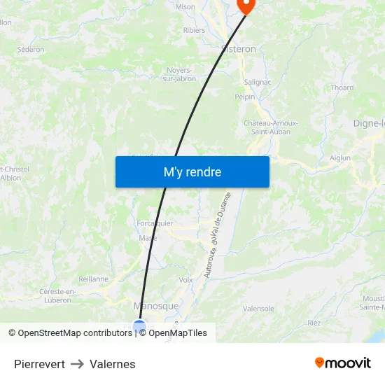 Pierrevert to Valernes map