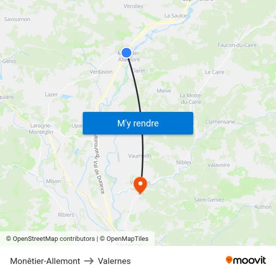 Monêtier-Allemont to Valernes map