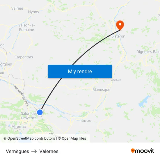 Vernègues to Valernes map
