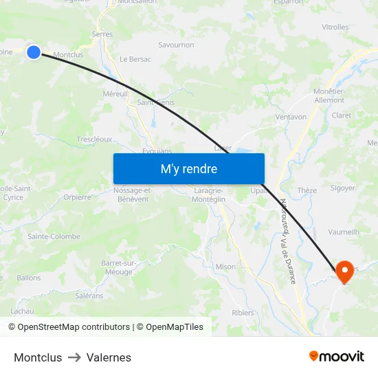 Montclus to Valernes map
