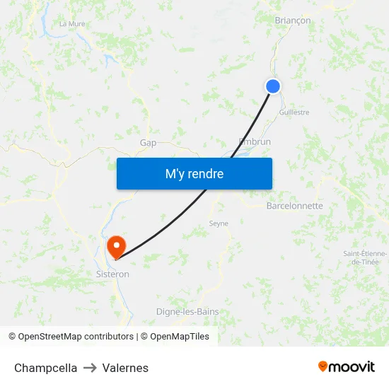 Champcella to Valernes map