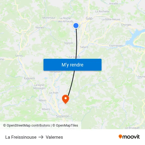 La Freissinouse to Valernes map