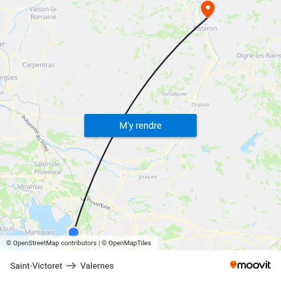Saint-Victoret to Valernes map