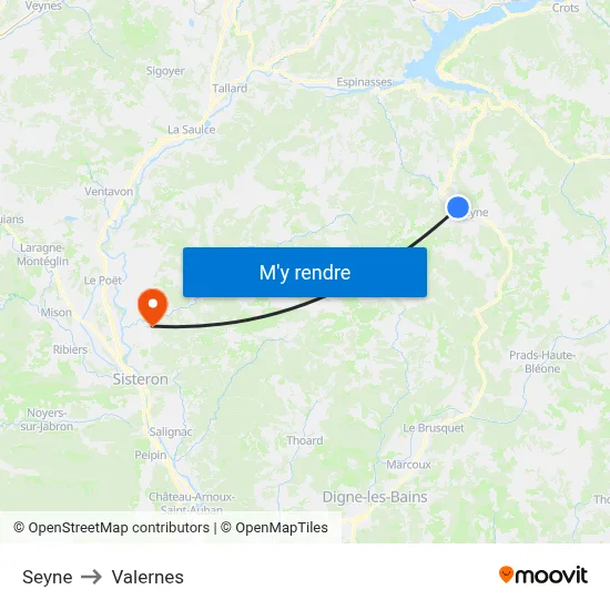 Seyne to Valernes map