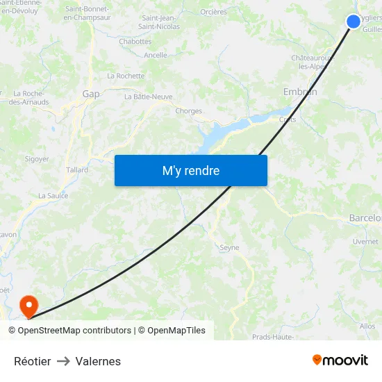 Réotier to Valernes map