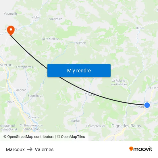 Marcoux to Valernes map