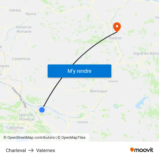 Charleval to Valernes map