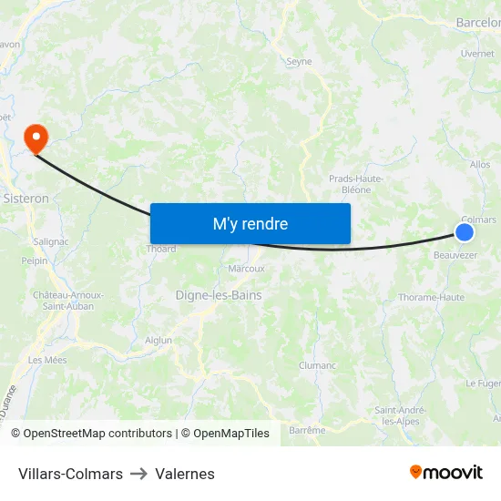 Villars-Colmars to Valernes map