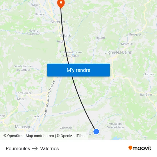Roumoules to Valernes map