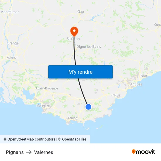 Pignans to Valernes map