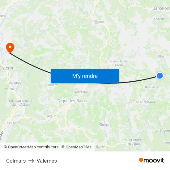 Colmars to Valernes map