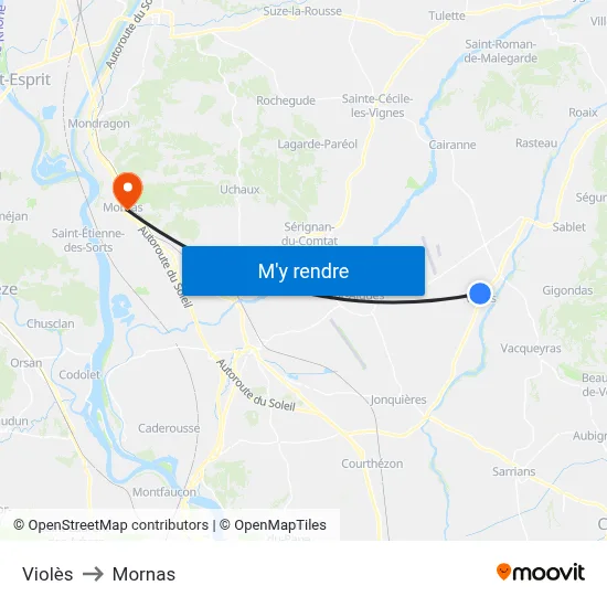 Violès to Mornas map
