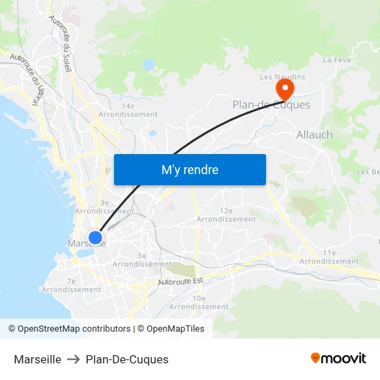 Marseille to Plan-De-Cuques map