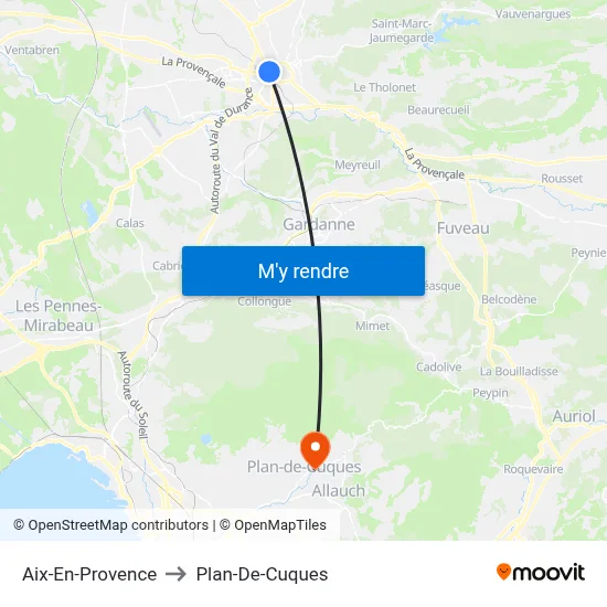 Aix-En-Provence to Plan-De-Cuques map