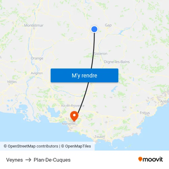 Veynes to Plan-De-Cuques map