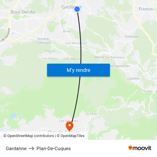 Gardanne to Plan-De-Cuques map