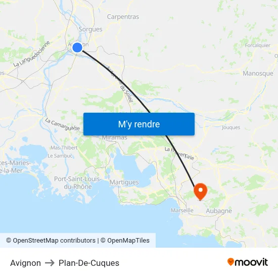 Avignon to Plan-De-Cuques map