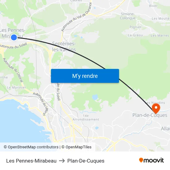 Les Pennes-Mirabeau to Plan-De-Cuques map
